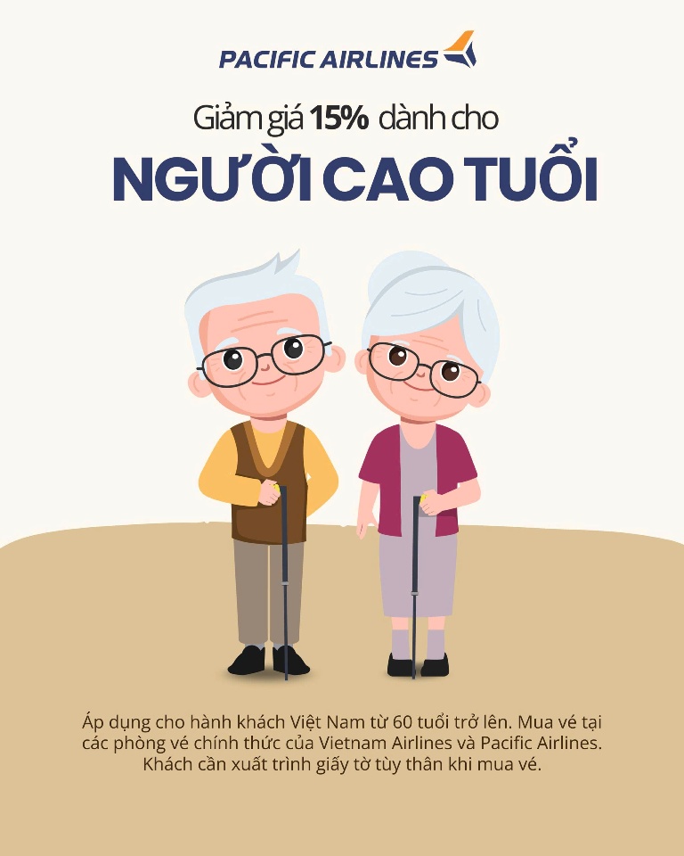 Hãng hàng không Pacific Airlines ưu đãi 15% dành cho người cao tuổi